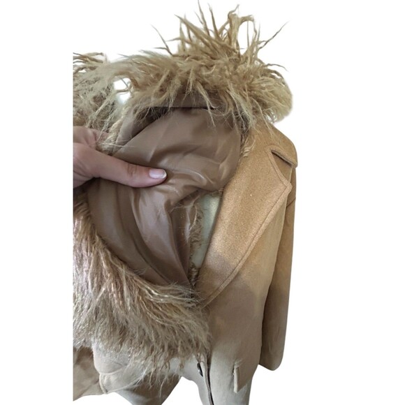 Penny Lane Faux Fur Inspired Coat 18W Tan Wool Blend 70's Hippie Festival Vamp - Picture 9 of 16
